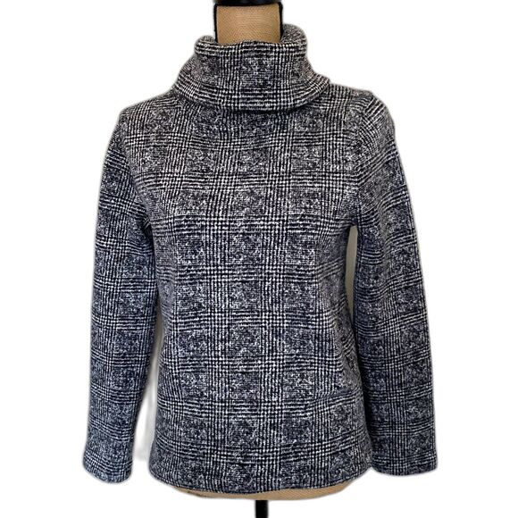 J. Crew Glen Plaid Funnel Neck Thick Fleece Pullover Black Gray Size Small - Picture 2 of 6